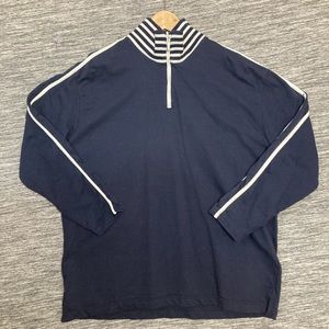 Catalina Men’s NavyBlue Sweater with 1/4 Zip with White stripes MockNeck Sleeves